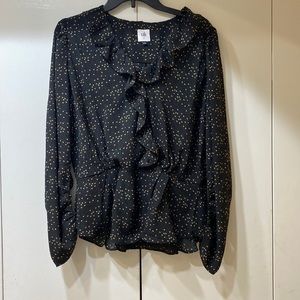 2021 Eros Blouse 4154 Heart Print Ruffles Long Sleeve Black size m/m